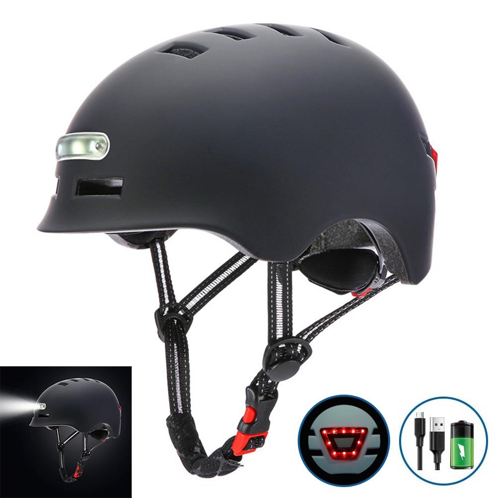 LED-Licht-Fahrradhelm, elektrischer Fahrradhelm, leichter Skateboard-Rad-Skateboard-Helm M schwarz