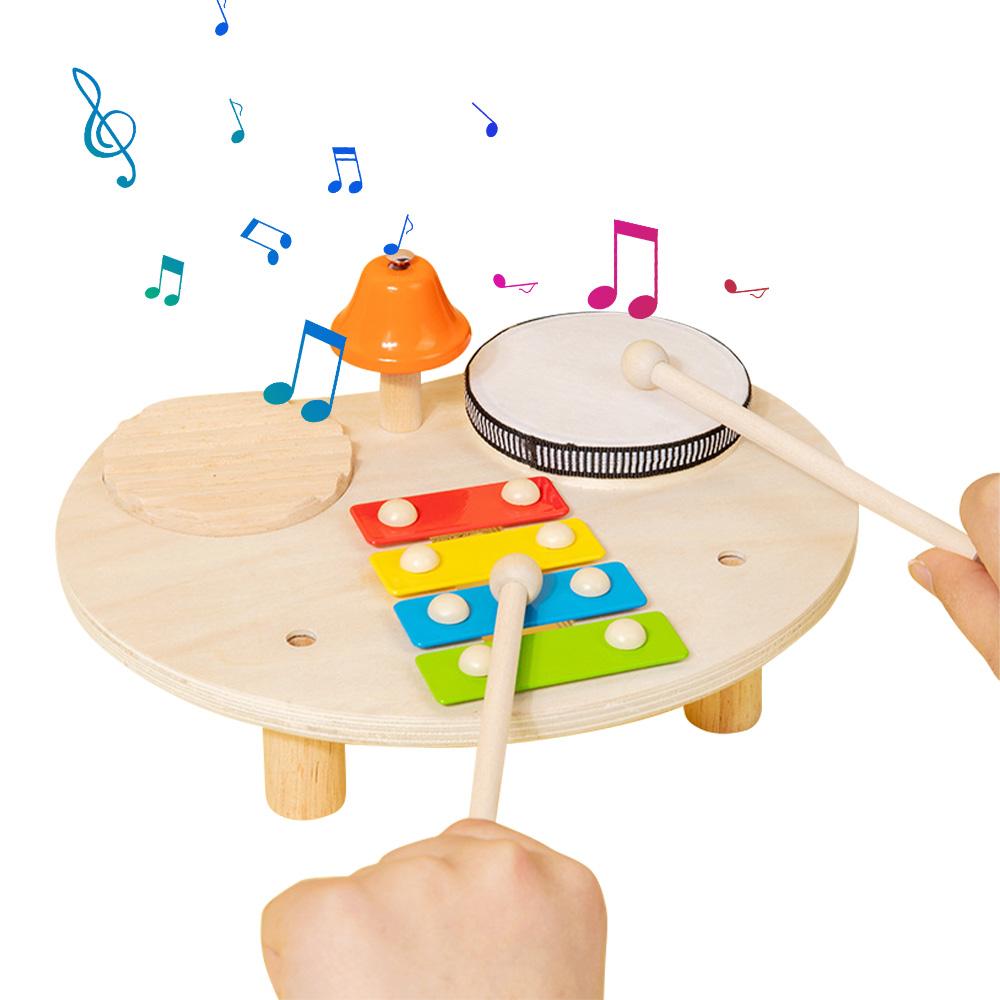 4 In 1 Drum Set Holz Musik Percussion Instrument Multifunktionale Musik Klopfen Tisch Xylophon bunt