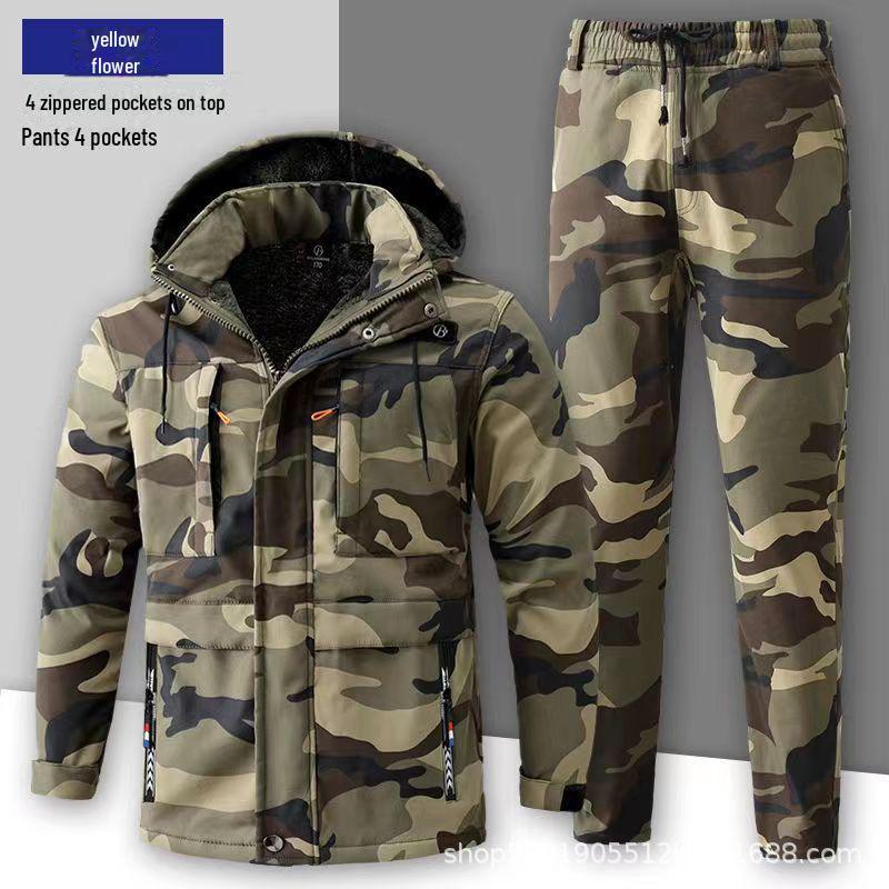 Wasserdichter Camouflage-Anzug für Herren: Samtgefütterte, strapazierfähige, reißfeste, warme Arbeitskleidung für Herbst/Winter. 165 for 90-110 jin