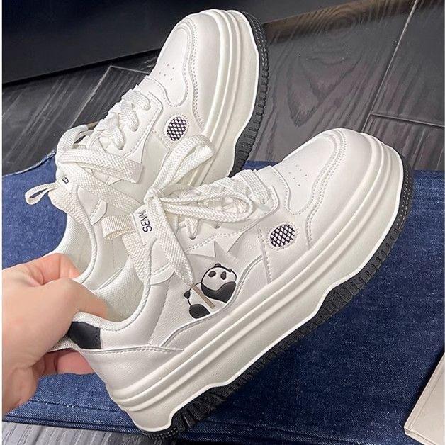 Schuhe Freizeitschuhe Damen Frühling Panda Vielseitig Sportlich Lässige Kleine Weiße Schuhe Plateausohlen Leichtgewicht Höhenerhöhend Board Schuhe Damen 40 schwarz