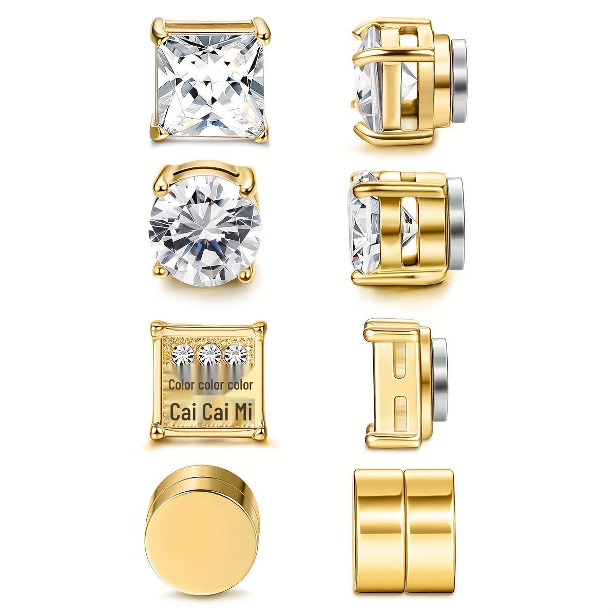 Magnetisches Zirkonia Edelstahl Ohrstecker Set - 4 Paar, Kein Piercing Erforderlich beige