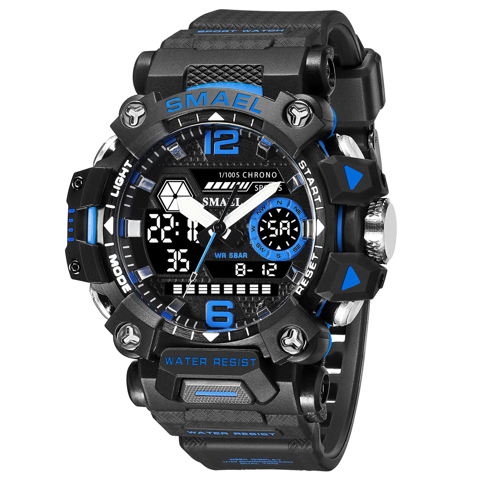 SMAEL Männer Uhren 50 m Wasserdichte Sport Uhr Militär Mann Sport Uhr Digital 8072 Dual Display Uhr Quarz Led Digital blau/schwarz