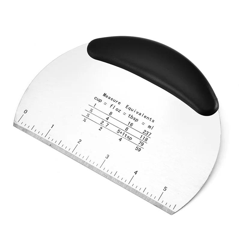 Teigschneider aus Edelstahl mit Skala, Gebäckschaber, Zerkleinerer, Pizzateiler, halbrunder Brottrenner, Mehl, Gebäck, Kuchenwerkzeug schwarz