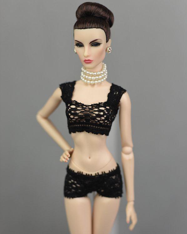 Spitzenunterwäsche-BH und Slips für Barbie-Puppenkleidung 1/6 Knickers für Blythe 1/6 BJD-Puppen Top und Unterhose für Barbie-Puppenhaus schwarz