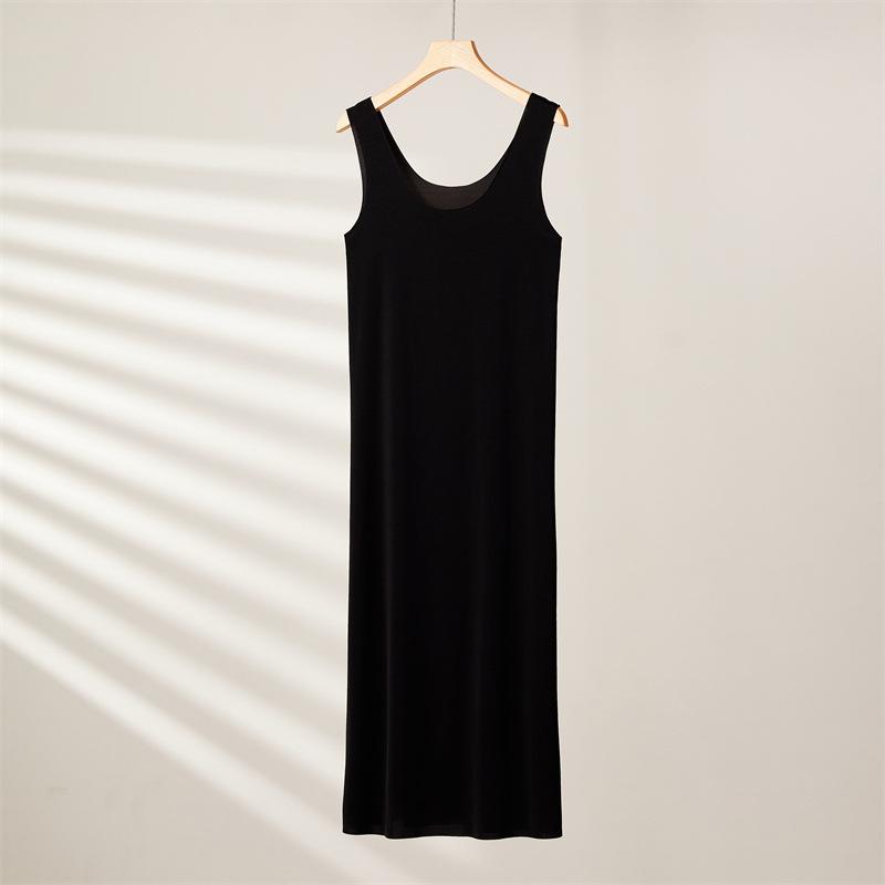 Übergröße Nahtlose Unterkleider Kleider für Damen Sommer Eis Seide Kühl Unterrock Unterrock Ärmellos Unterwäsche Unterkleider Kleid M-5XL XL schwarz