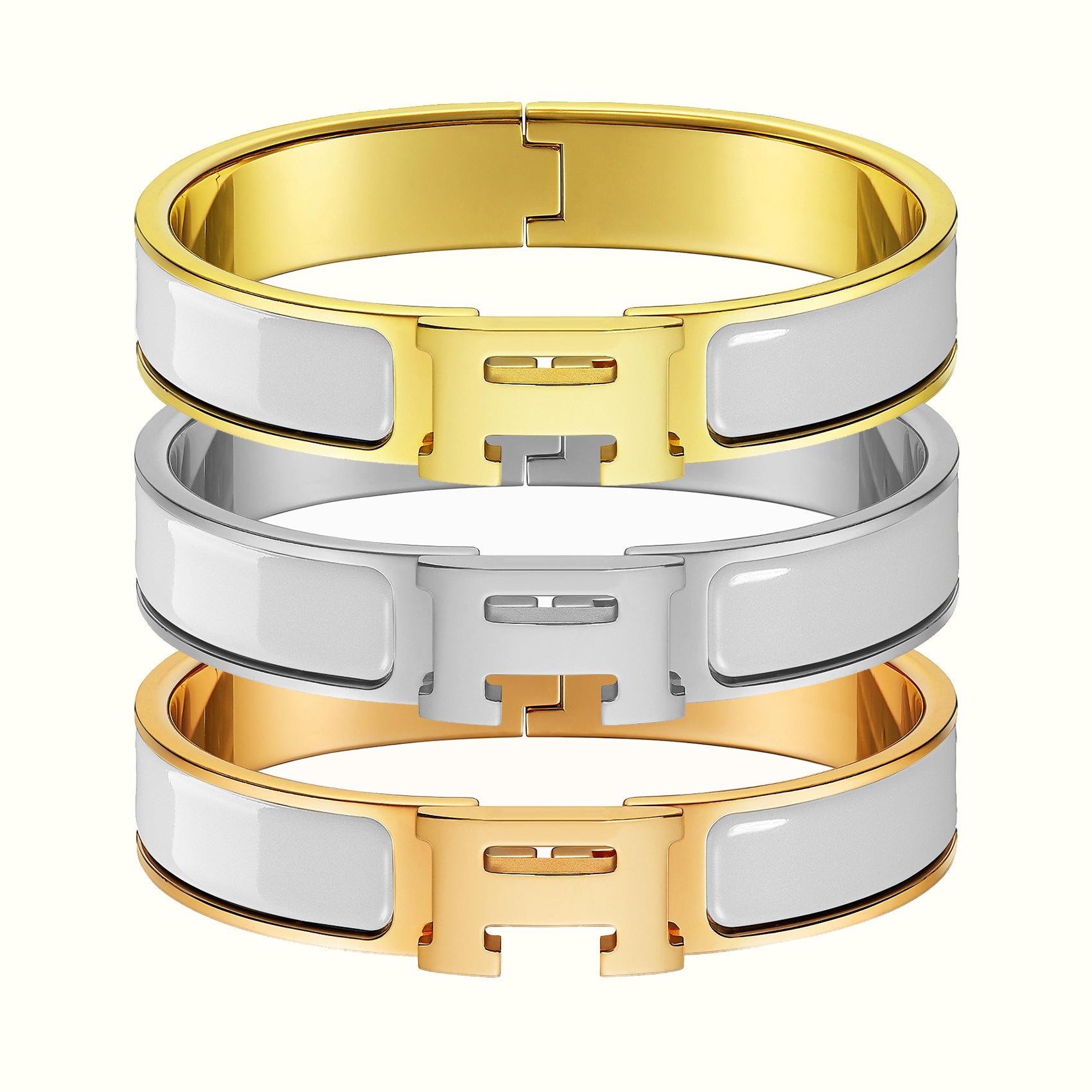 2025 Klassisches H Buchstaben Armband, Emaille Armband in verschiedenen Farben, Ofenplattiertes 18k Armband Inner diameter 19CM gold white