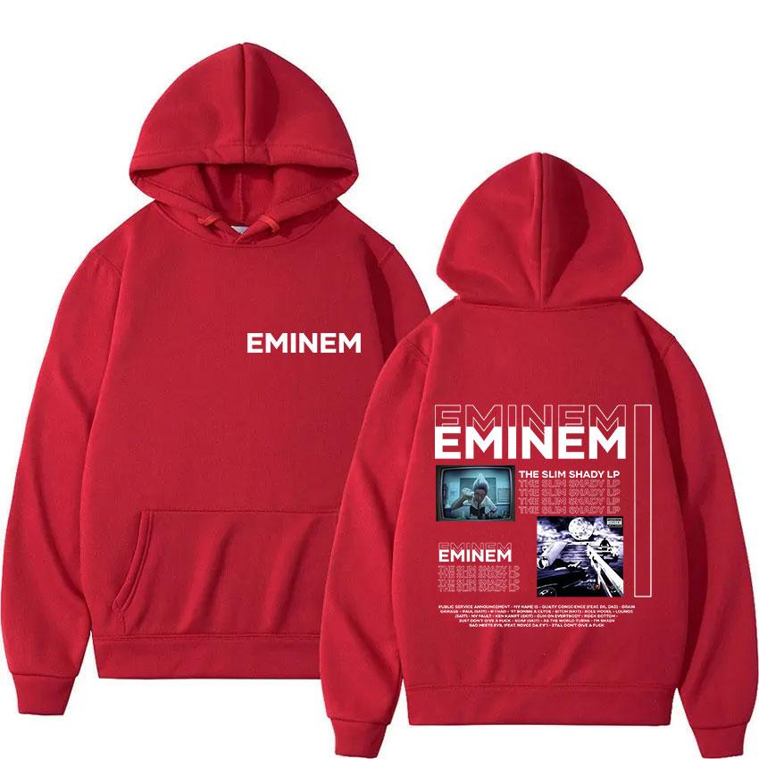Rapper Eminem The Slim Shady LP Neues Album Merch Hoodie Herren Retro Style Hip Hop Sweatshirt Y2K Popmusik Langarm-Hoodie 2XL rot