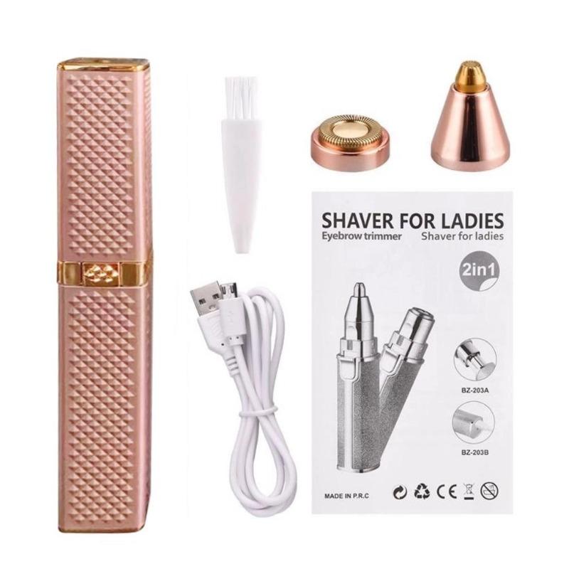 2 IN 1 elektrischer Augenbrauentrimmer, USB wiederaufladbar, Körper- und Gesichtshaarentfernung, Lippenstiftform, Mini-Epilierer für Frauen, bunter Sternenhimmel rose gold