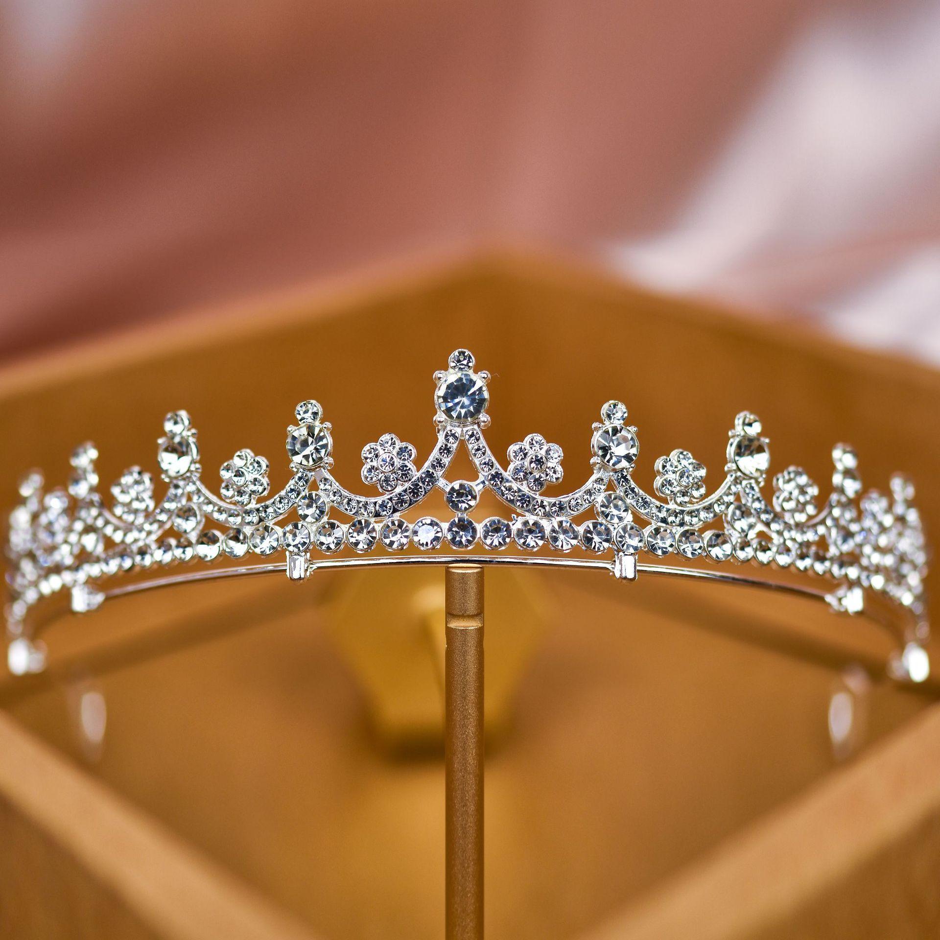 Neuer Diamant Silber Prinzessin Tiara Atmosphäre Hochzeitskleid Super Flash Kristall Luxuriös Göttin Braut Hochzeitskrone brown