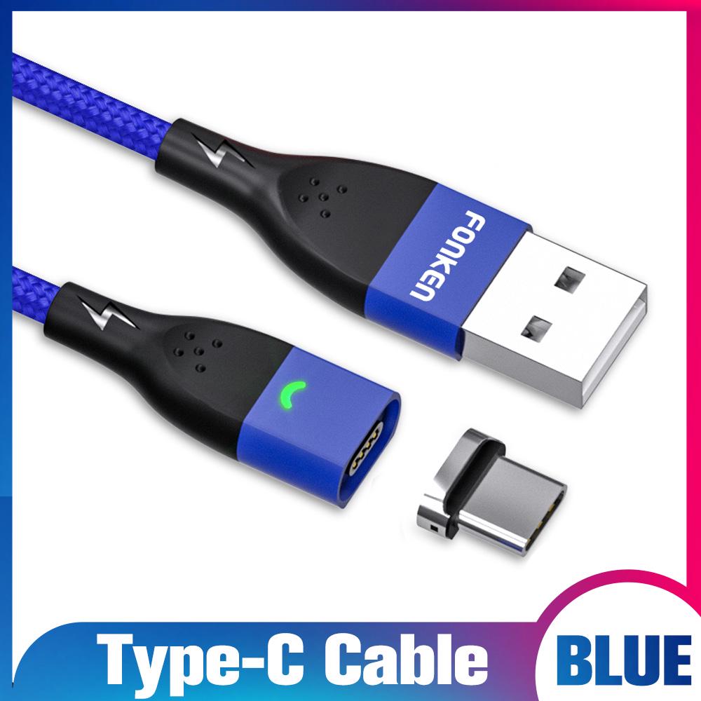FONKEN Magnetkabel USB-C Datenkabel Schnellladegerät Typ-C-Draht Schnellladung Mobiltelefon QC3.0 3A 1M Type-C Cable + Plug blau
