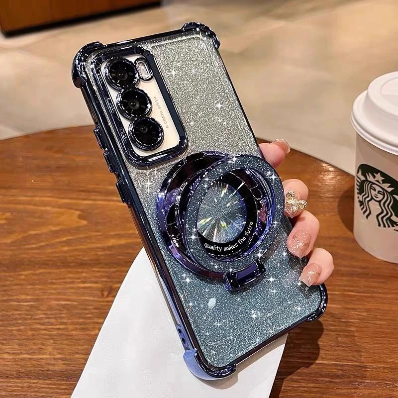 Luxus Glitzer Magsafe Magnetischer Ringständer Hülle für Samsung Galaxy S24 S23 S25 Ultra A55 A35 A25 A15 A05S A71 A54 A53 A52 Hülle for Samsung A71 blau