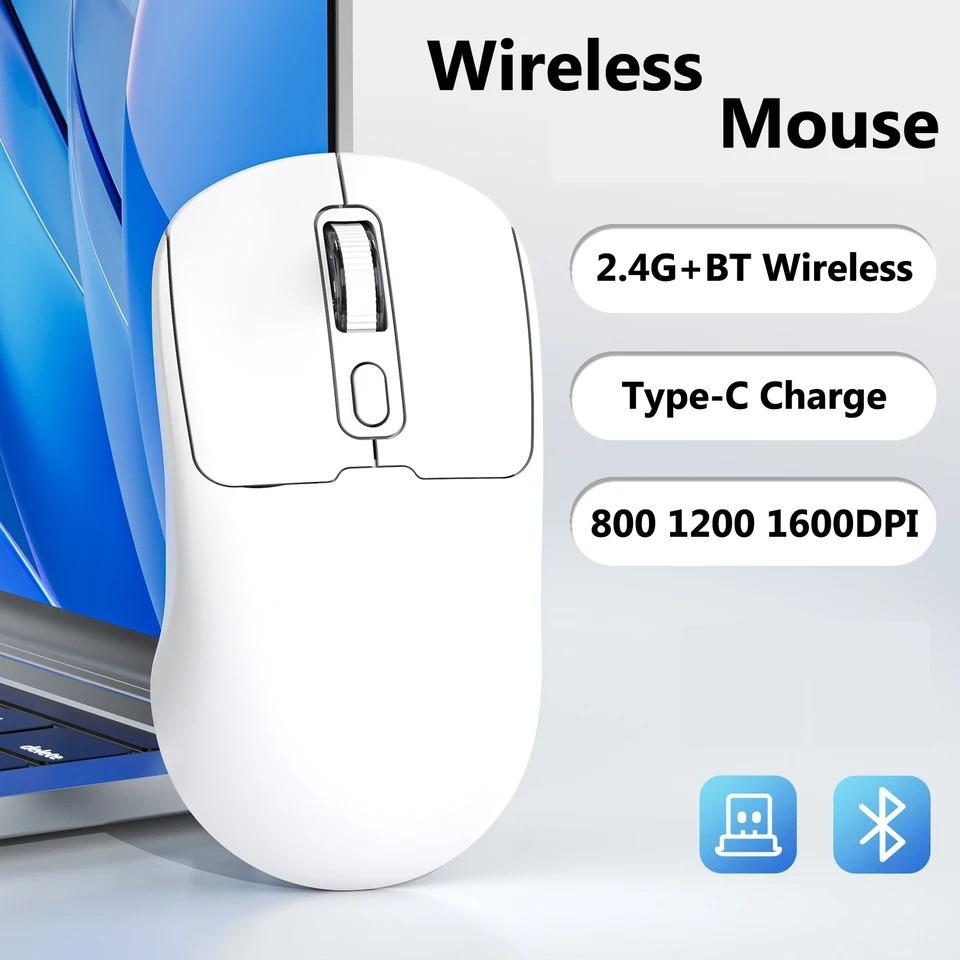 Bluetooth 5.4 Maus 2.4G Drahtlose Maus Dual-Modus Gaming-Maus 1600 DPI Leise Maus Wiederaufladbare Ergonomische Mäuse für PC Laptop Macbook Pro weiß