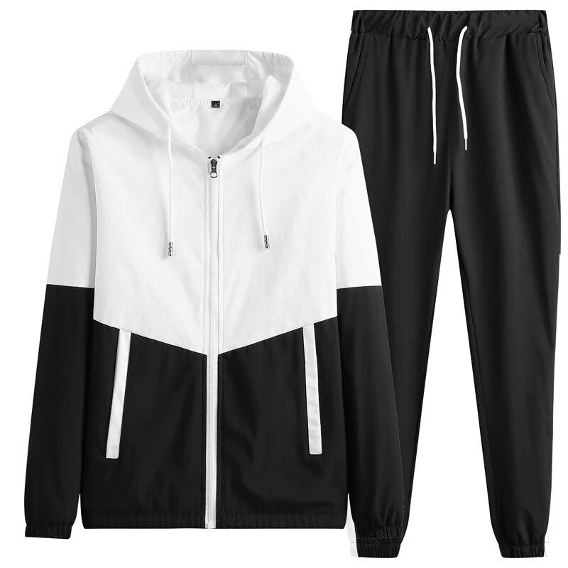 Frühling Herbst Herren Jacken + Hosen 2 Stück Sets Hip Hop Laufsportanzug Mode Herren Trainingsanzug Casual Jogger Kapuzensportbekleidung M schwarz