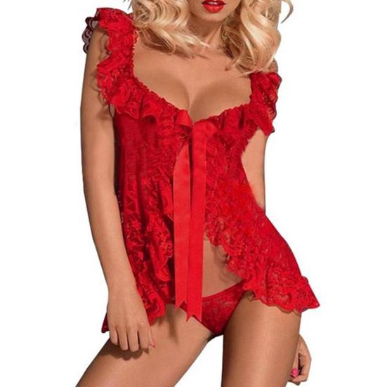 Spitze Dessous Sexy Hot Erotik Sexy Perspektive Babydoll Nachtwäsche Spitze Vorne Offen Top G-string Erotische Unterwäsche S rot