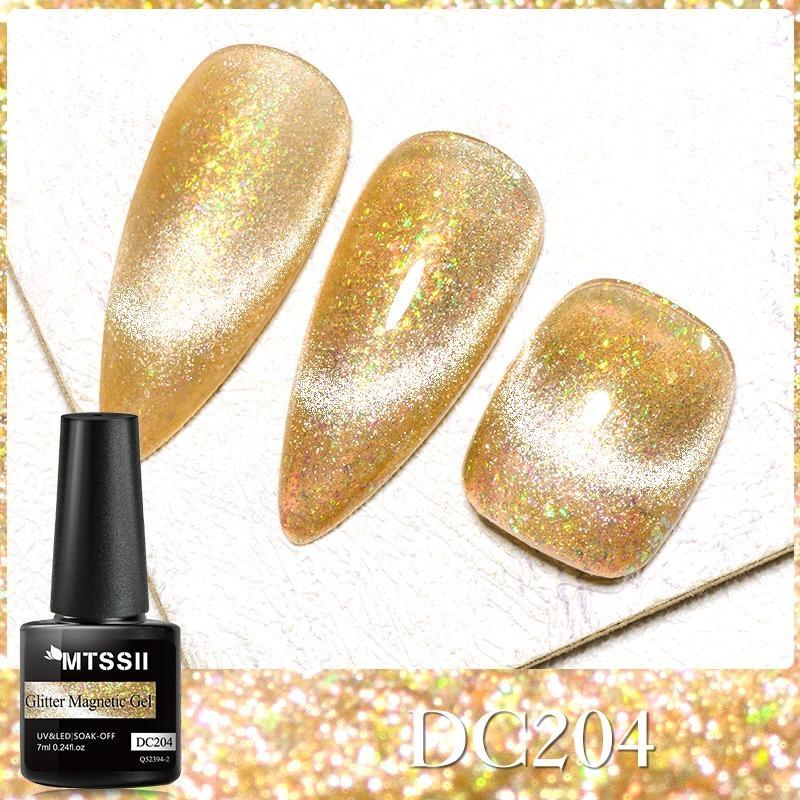 Mtssii 7 ml Glitzer-Magnet-Gel-Nagellack, Katzen-Magnet-Gel, buntes Laser-Gel, semi-permanent, Soak-Off, glitzernder Nail-Art-Gel-Lack DC204