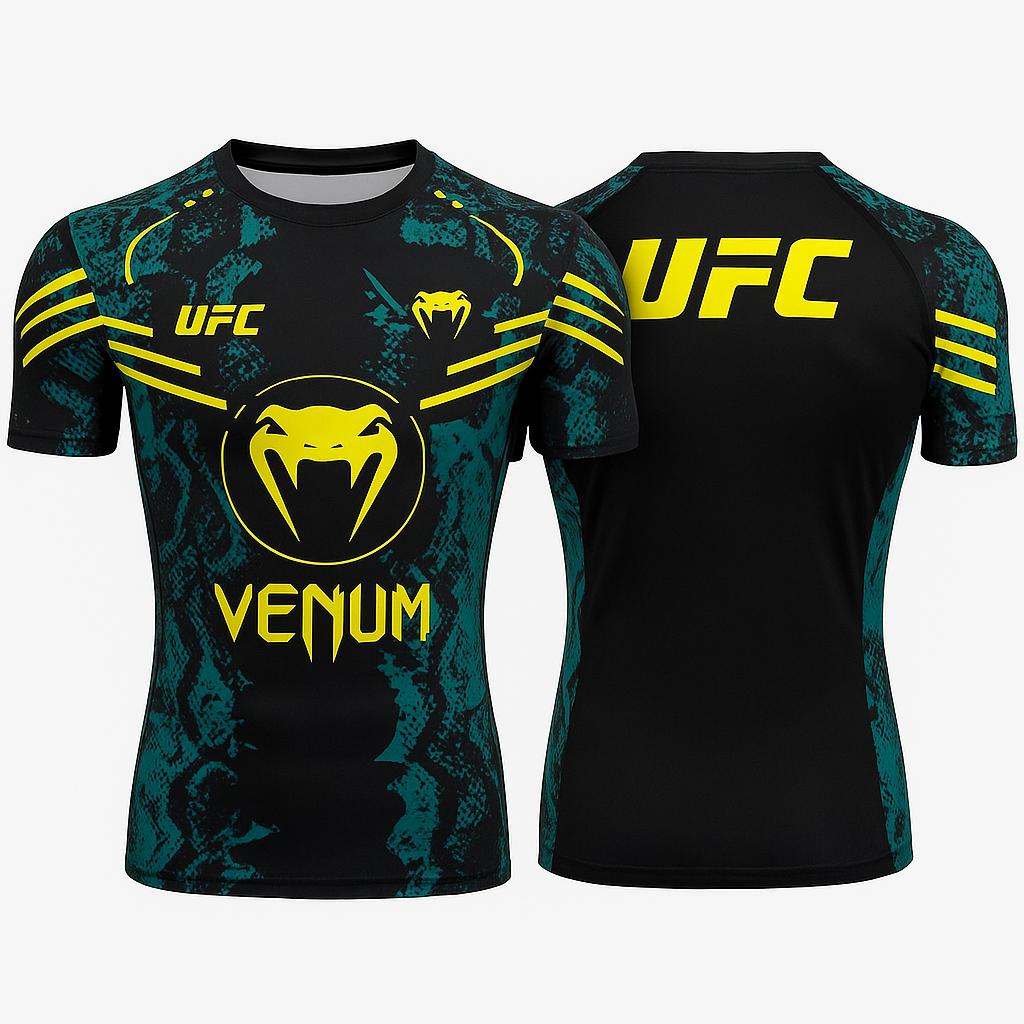 UFC Herren Quick Dry Atmungsaktives Trainings-T-Shirt Hohe Qualität Rundhalsausschnitt Kurzarm Fitnessstudio Sportbekleidung Bequemes Sommer Fitness Top 4XL