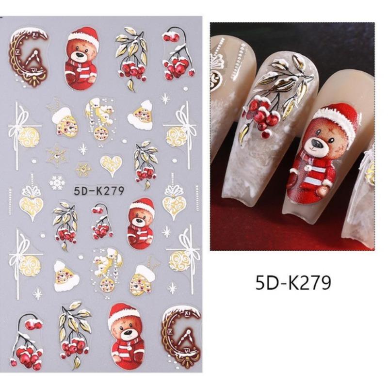5D Weihnachten Glitter Geprägte Led Pinguin Nail art Aufkleber Liebevolle Bären Herz Aufkleber Für Nagel Design 2023 Maniküre Dekoration
