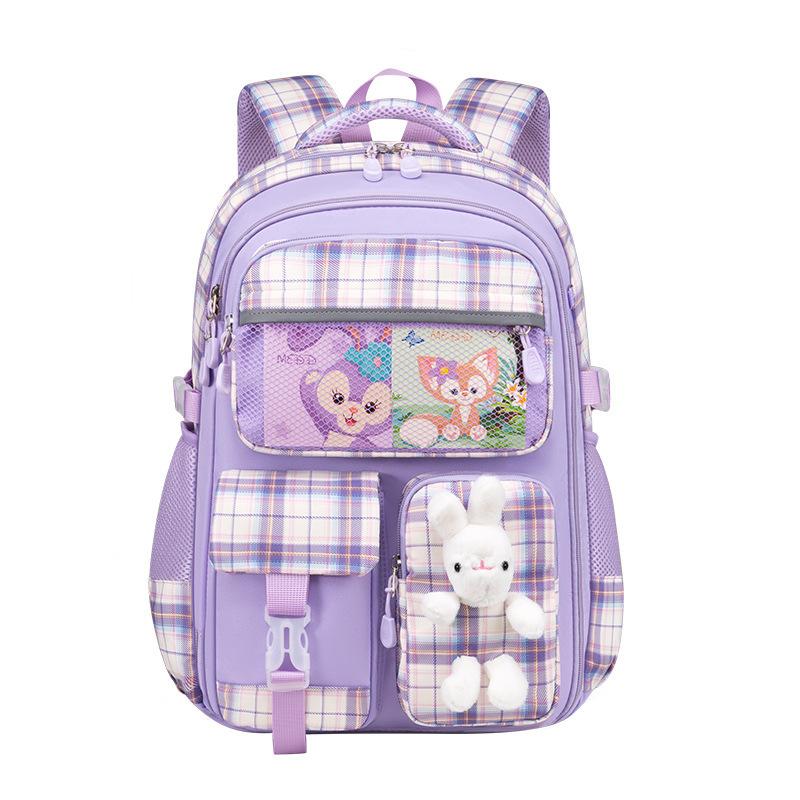 Niedlicher Hasen-Rucksack für Grundschüler, Rucksack mit großem Fassungsvermögen zur Reduzierung der Belastung und zum Schutz der Wirbelsäule, Mädchen-Rucksack schoolbag + card + badge