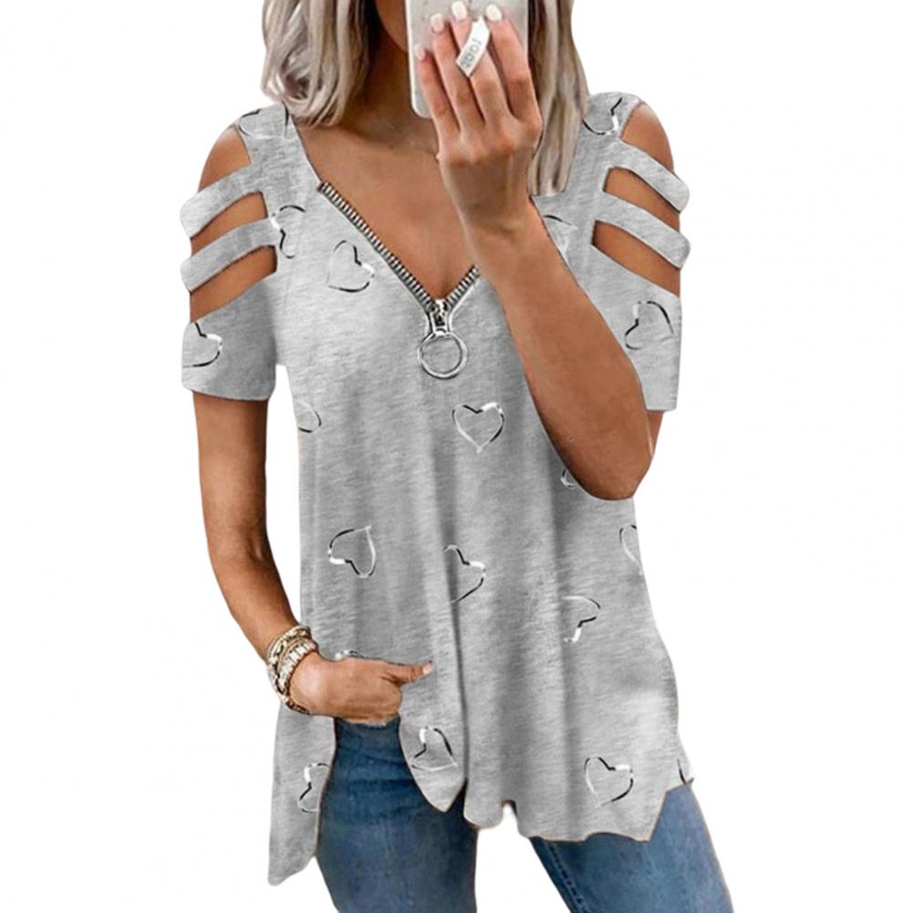 Damen Bluse Sexy Atmungsaktiv Damen Sommer T-Shirt Weiche Sommerbluse Übergröße Damen Sommer Top Damenbekleidung 3XL grau