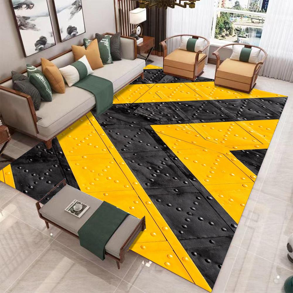 Gelbe Warnlinie Teppich Rennstrecke Teppich Männerzimmer Dekoration Lustiger Schwarz-Gelb Gestreifter Teppich Eingang Anti-Rutsch Fußmatte 50X80cm