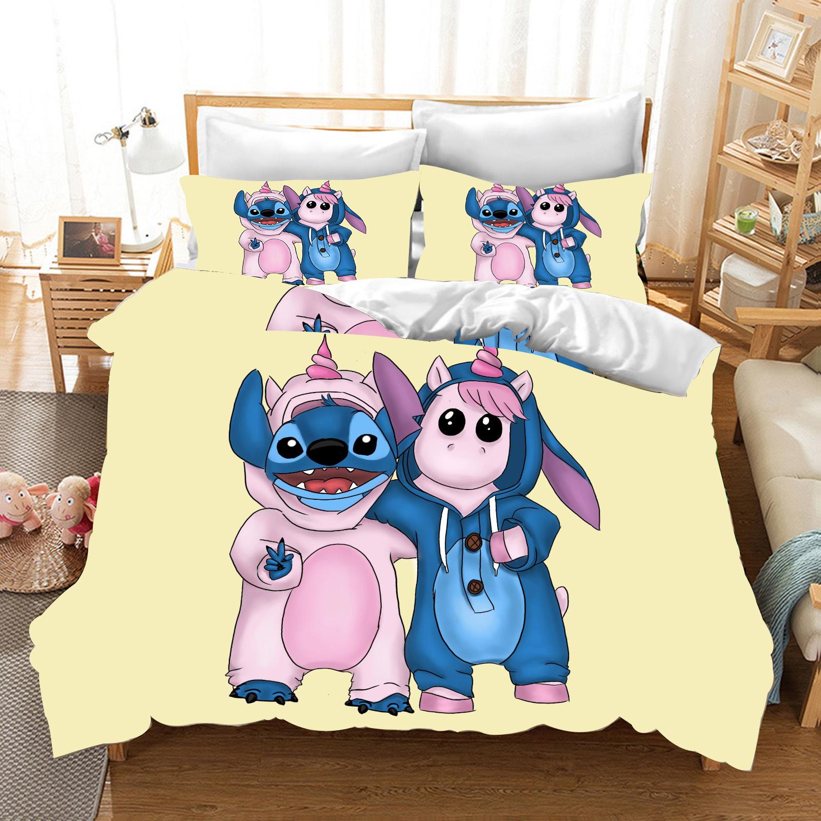 Stitch Bedrucktes Schlafzimmer Bettwäscheset Bettbezug Weihnachtsgeschenke Komfort Cartoon Mit Kissenbezug für Kinder und Erwachsene EU SK(260*220cm)3pcs