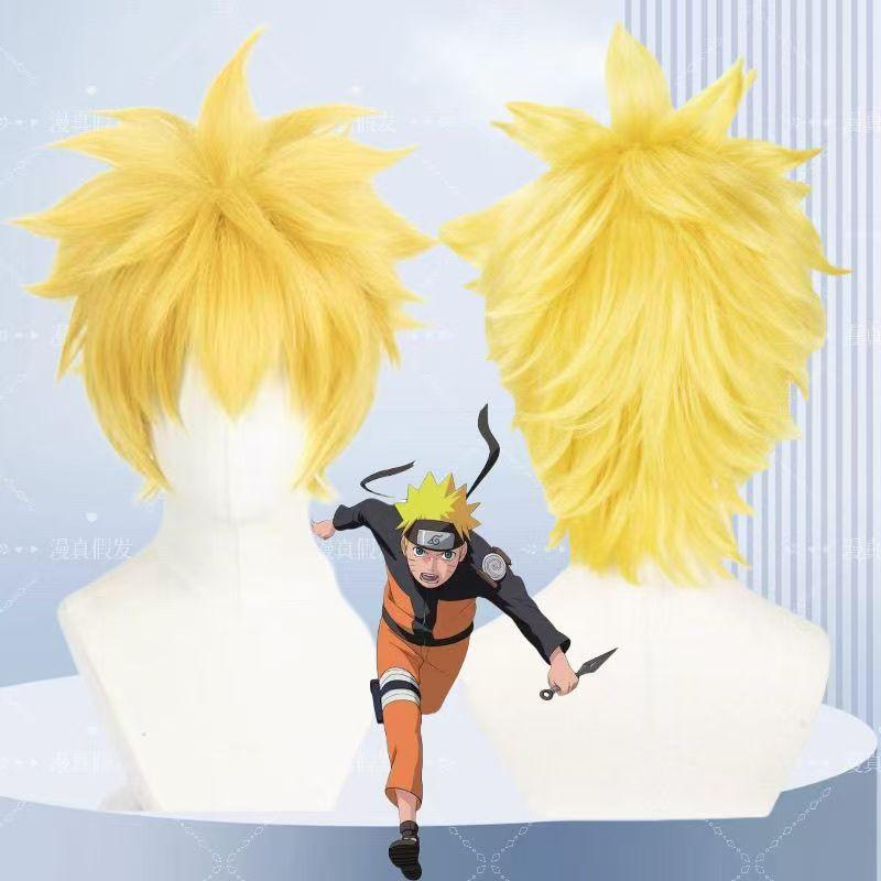Naruto Uzumaki Akatsuki Cosplay Kostüm, Naruto Shippuden Klassischer Anime Charakter Jacke Hose Stirnband Perücke Outfit für Halloween Karneval Party one size gelb