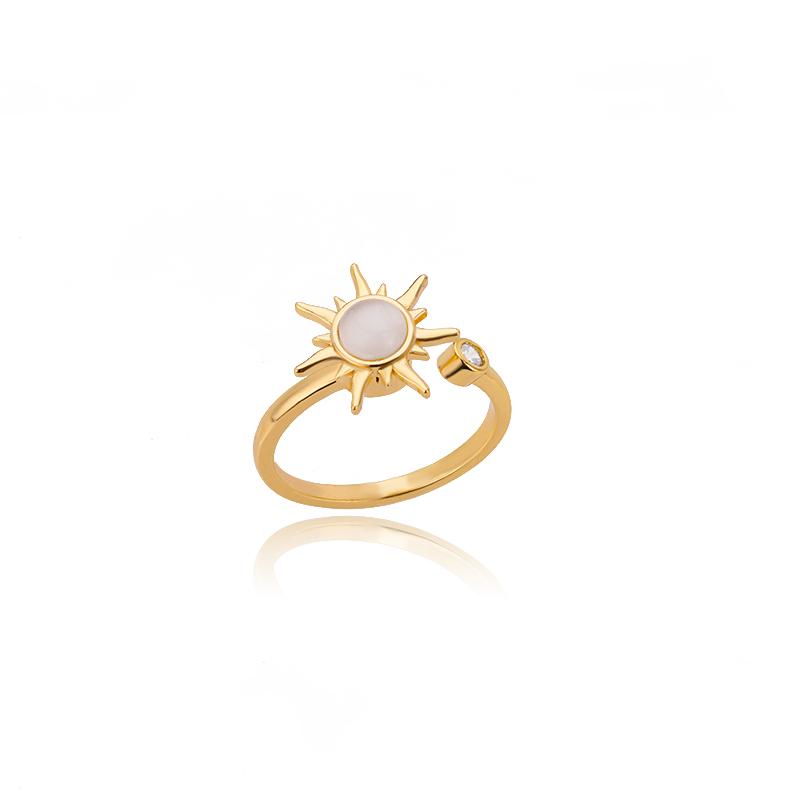 Zirkon Drehbare Vierblättriges Kleeblatt Angst Ringe Für Frauen Edelstahl Anti-Stress Fidget Spinner Ring Ästhetische Schmuck Geschenk beige