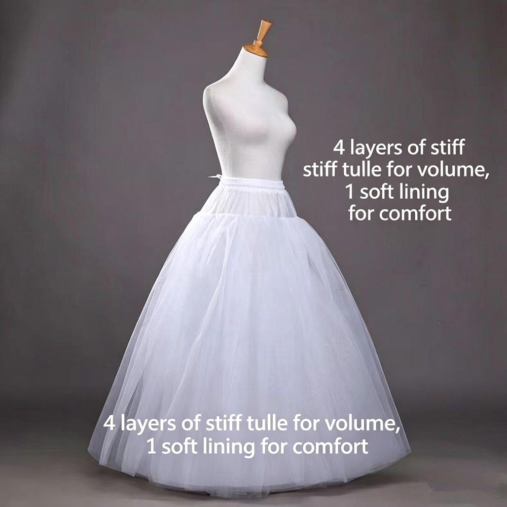 Weißer 4-lagiger No Hoop Petticoat Hochzeitskleid Krinoline Braut Ballkleid Unterrock Damen gefütterter Rock Partykleid Rollenspielfutter