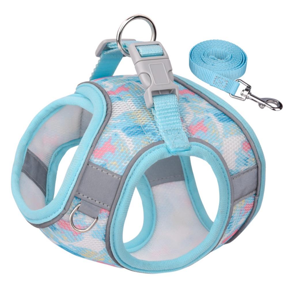 Welpenbedarf Verstellbares Hundegeschirr Leine Set Reflektierend Atmungsaktiv Haustier Weste Stil Geschirr Kawaii Netz Haustier Brustgurt Katze S blau
