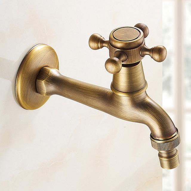 Lange Gartennutzung Bibcock Wasserhahn Wasserhahn Kran Antik Messing Finish Badezimmer Wandmontage Waschmaschine Wasserhahn Wasserhahn