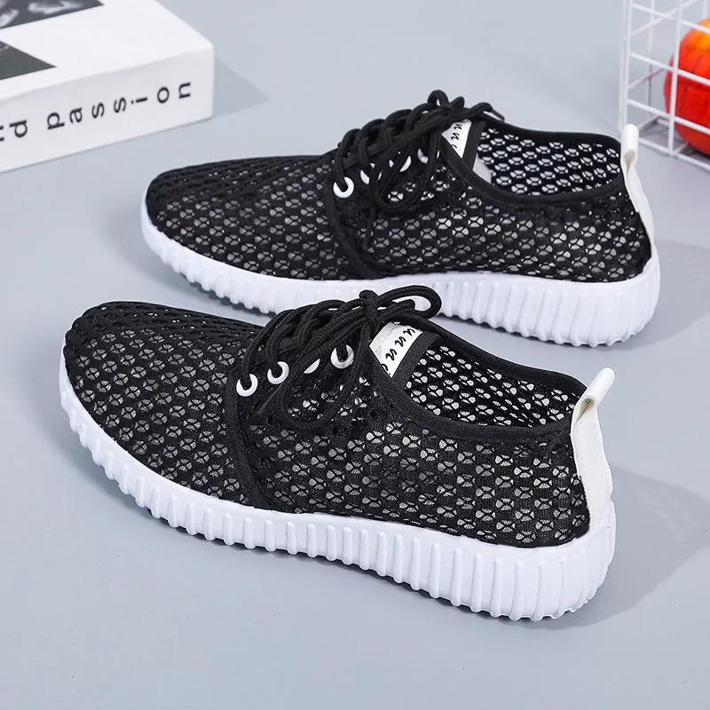 Frauen Sommer Einfarbig Schuhe Weiche Sohle Anti-slip Alle-spiel Casual Schuhe Weibliche Große Größe Flache Atmungsaktive mesh Sport Schuhe 38 schwarz