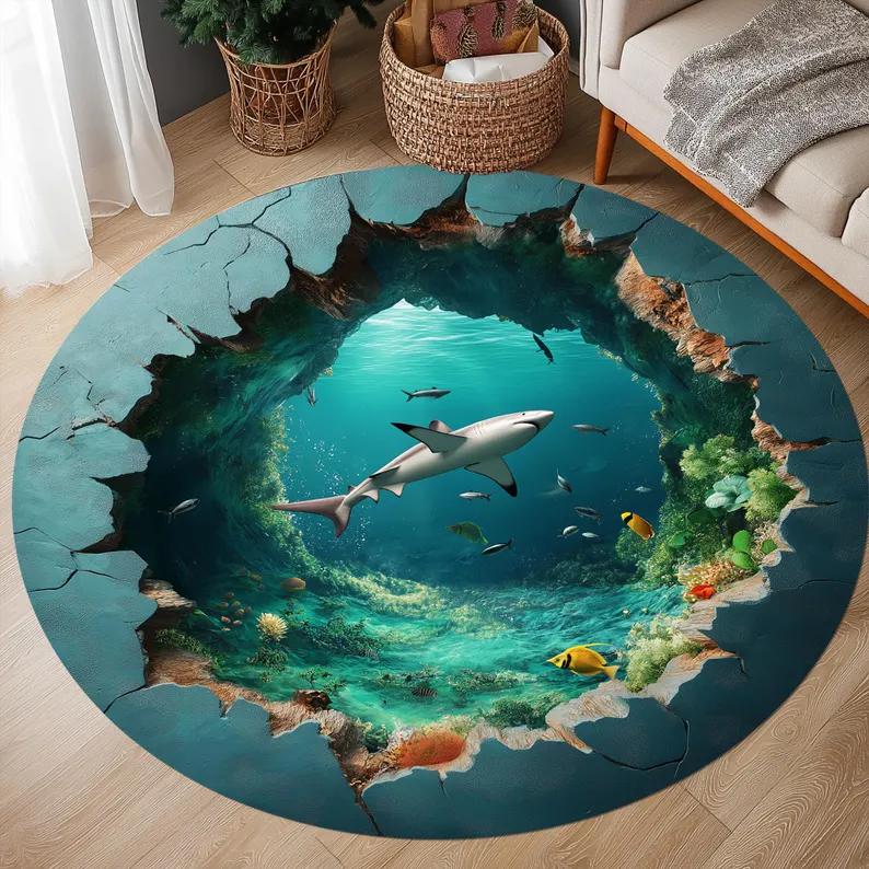 3D-Illusions-Meisterwerke Runde Teppiche Designs mit großem Riss und tiefem Loch Atemberaubende optische Täuschungs-Teppiche Aussehende Risse Fußmatten 120x120cm