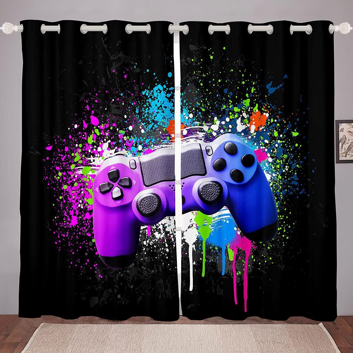 Gaming Vorhänge Rote Vorhänge für Schlafzimmer Wohnzimmer Kinder Jungen Videospiel Gamepad Controller Fenster Vorhänge Neuheit Raumdeko W60H60(CM)x2PCS&Grommet Top