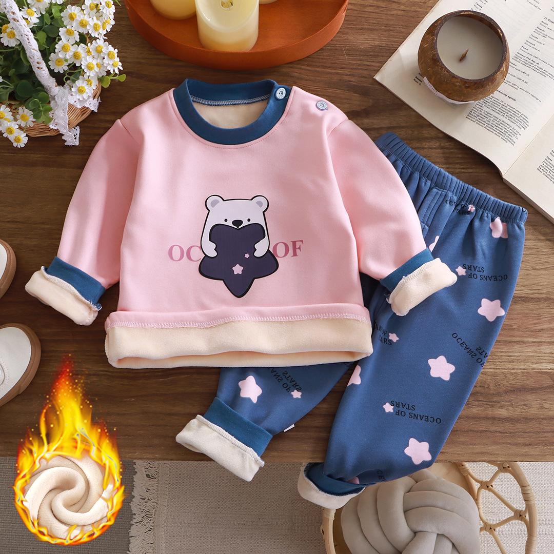 Winter kinder Kleidung Thermo-unterwäsche Set Plus Samt Baby Jungen Verdicken Mädchen Kleidung Kinder Pyjamas Anzug 100cm