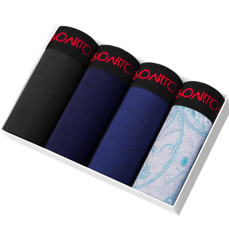 BONITOS 4-teiliges bedrucktes Boxershorts für Herren, Baumwolle, Herren-Unterhosen-Set, sexy Herren-Unterwäsche L