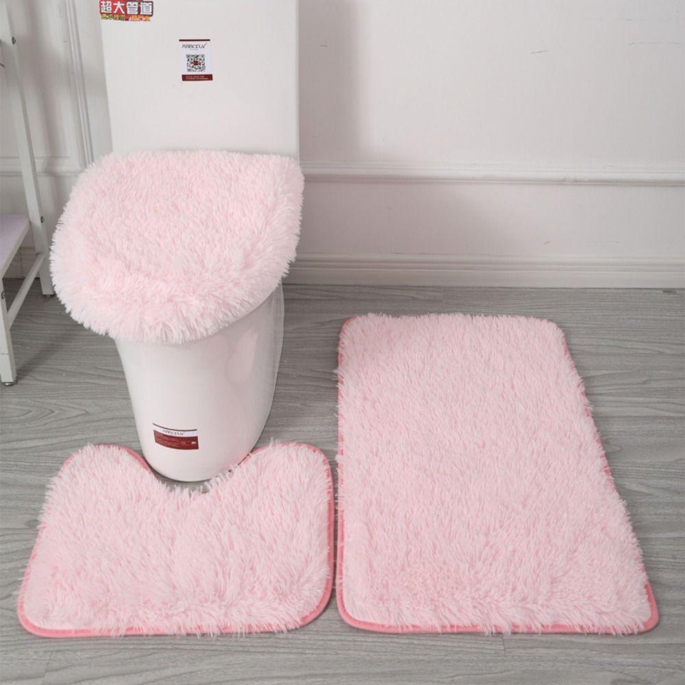 3 teile/satz Flauschige Haare Wc Deckel Abdeckung Teppiche Einfarbig Dusche Teppiche Sets Dusche Zimmer rosa