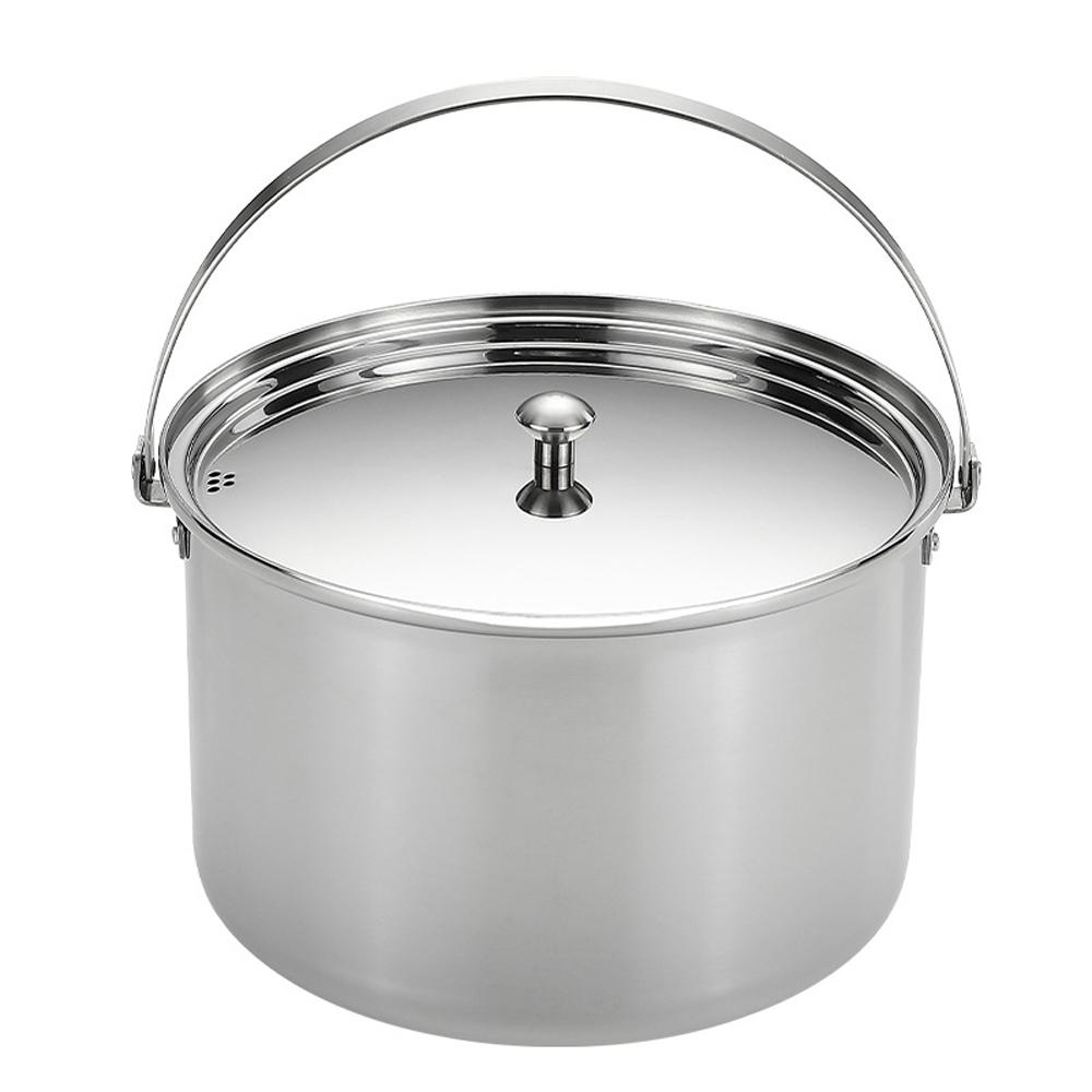 Camping Wandern Reiskocher Klappgriff Suppentopf Outdoor Tragbares Picknick Kochgeschirr Edelstahl silber