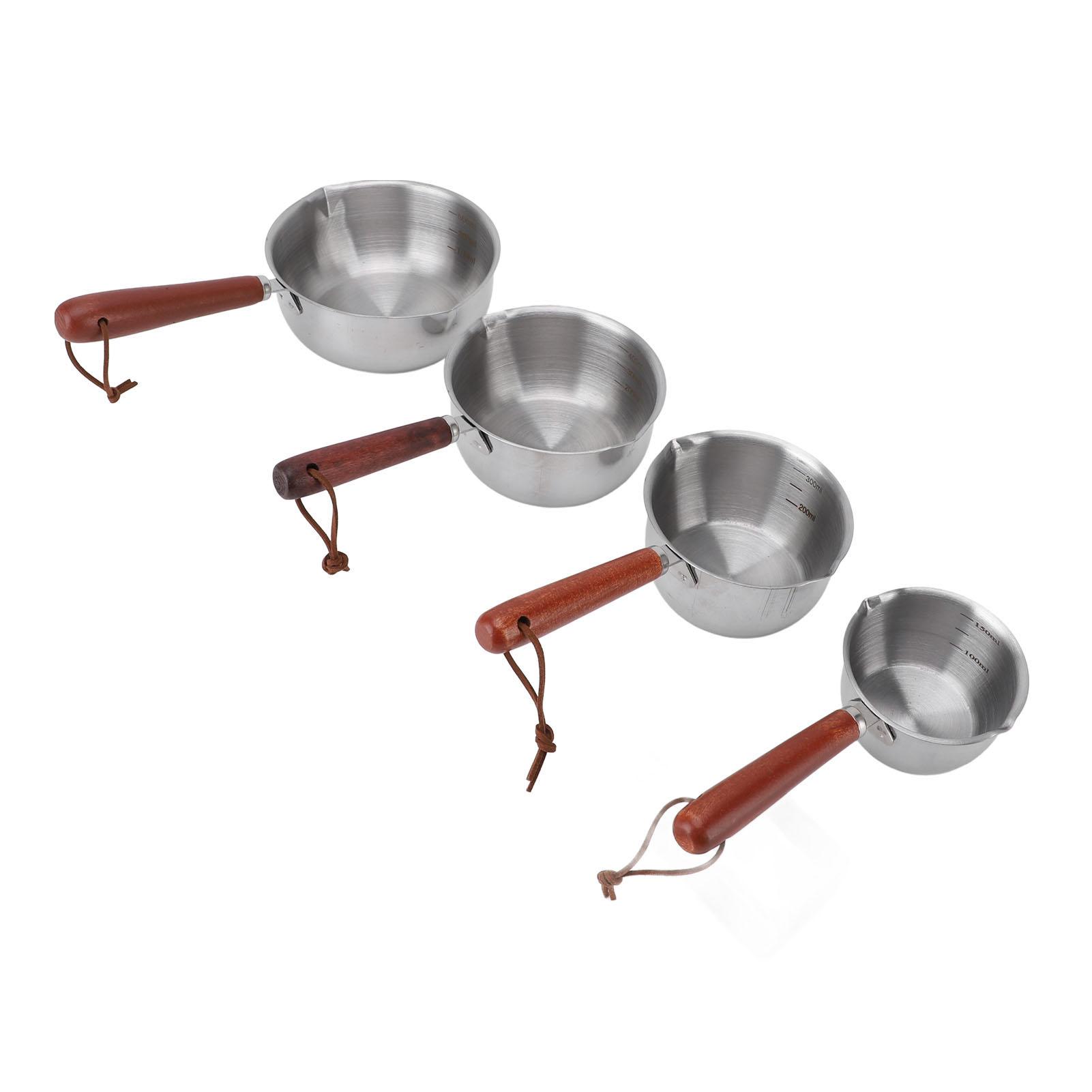 4 Stück Ausgießer Kleiner Topf Professioneller Edelstahl Kleiner Saucen-Topf mit Holzgriff für die Küche