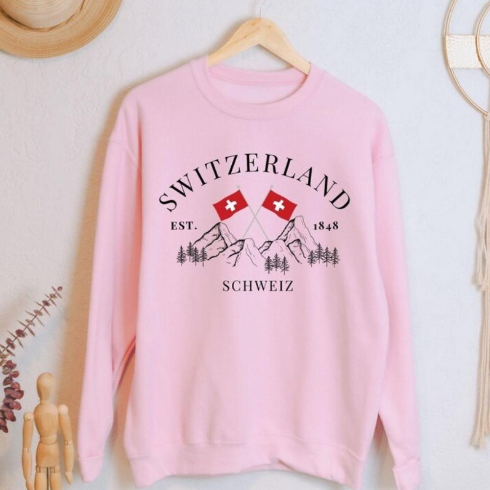 Schweiz Sweatshirt Schweizer Flagge Rundhals Pullover Unisex Pullover Schweizer Geschenk 2XL white
