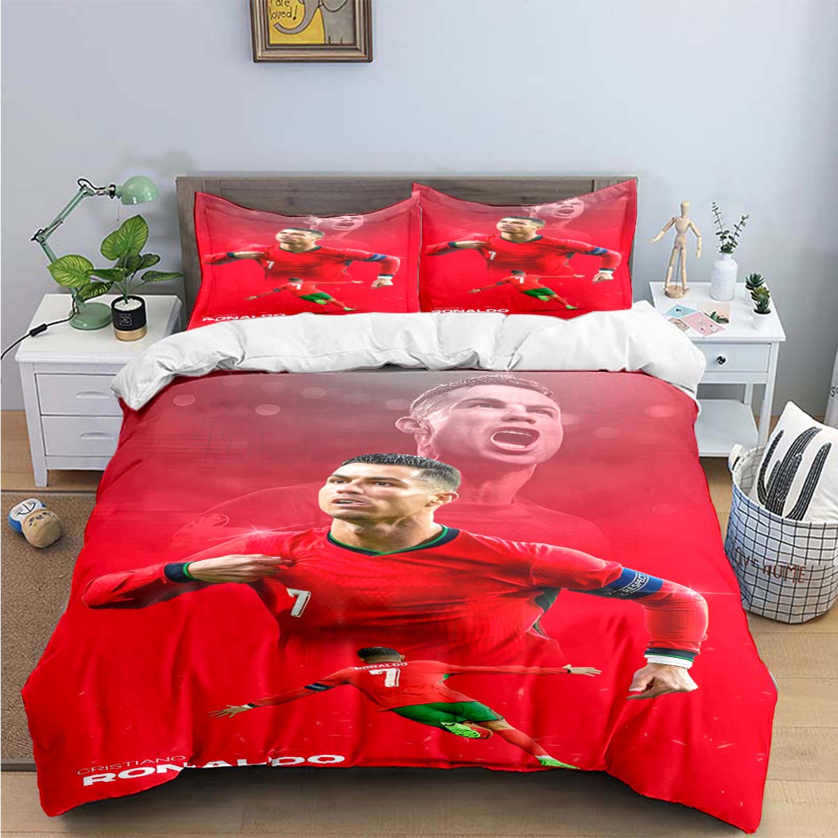 Modischer Fußballstar R-Ronaldo Aufdruck Bettwäsche Set Bettbezug Decke Bett Jugend Kinder Mädchen Jungen Luxus Geburtstagsgeschenk AU Single(140*210cm)3pcs