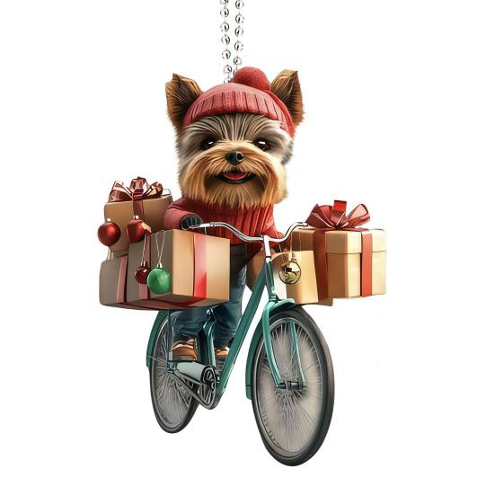 Yousheng Weihnachtsanhaenger Leuchtende Farbe Weihnachtsthema Design Fahrrad Hundeform 2D Acryl Weihnachtsanhänger Heim Party Deko B