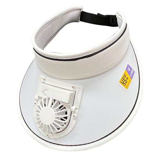 Ventilatorhut, 3-Gang-Einstellwinkel, Outdoor-Hut, wiederaufladbarer kleiner Ventilator, große Krempe, hohler Zylinder, Anti-UV-Reisehut weiß