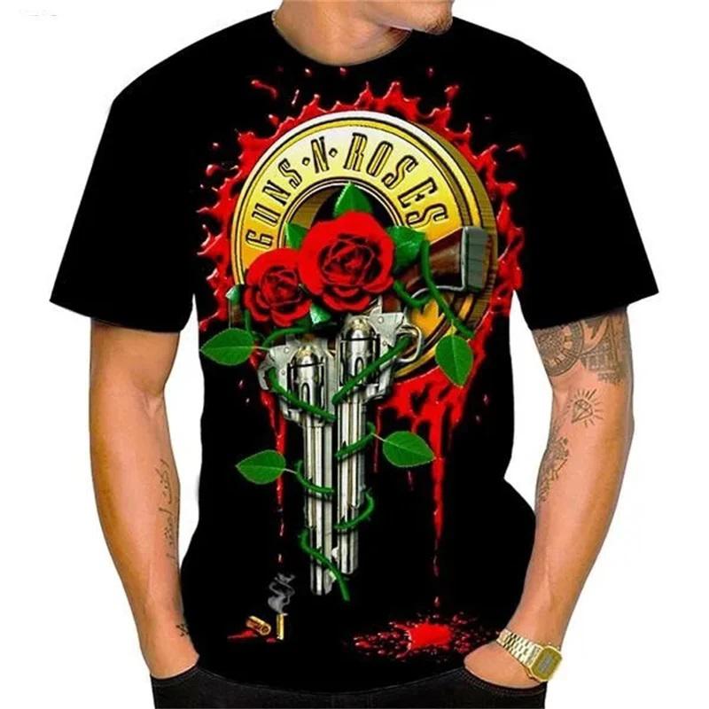Neue Guns N Roses T-Shirts Rockband Totenkopf 3D-Druck Männer Frauen T-Shirt Kurzarm Übergroß Harajuku Y2k Tops Tees Kinderkleidung S