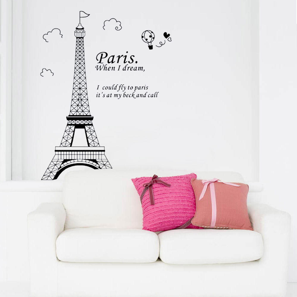 Paris Eiffelturm DIY Wandaufkleber Kunst Dekor Wandbild Zimmer Aufkleber Vinyl Neu schwarz