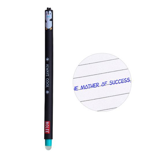 Radierbarer Stift 0,7 mm Schwarze Tinte mit hautfreundlichem Soft-Griff Niedliche Tierkappen Druckknopf-Design Nachfüllbare Stifte Schulbedarf E blau