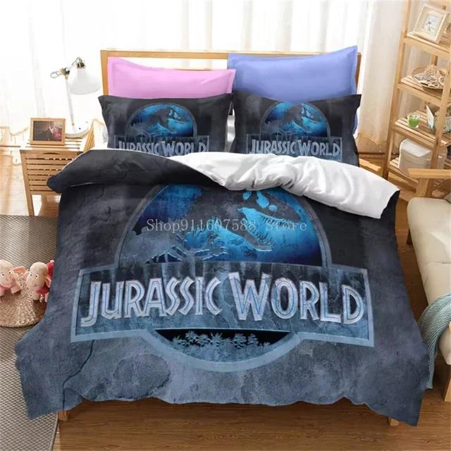 Rotes Jurassic Park-Bettwäscheset, Cartoon-Heimtextilien für Kinder, Bettset, Bettbezug, Schlafzimmerset, Queensize-Dinosaurier-Bettbezug EU Twin(135x200cm)