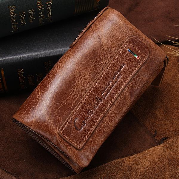 CONTACT'S Schlüsseletui aus echtem Leder für Herren, dünne Herren-Geldbörse, Münzfach, Schlüsselhalter, Herren-Beutel braun