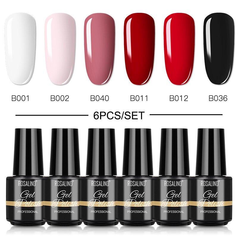 ROSALIND Gel-Nagellack-Set, Farbe, Gel-Nagel, alles für Maniküre, Nagelkunst, mit Basis-Decklack, Hybrid-Lacken, 4/6-teiliges Nagel-Set