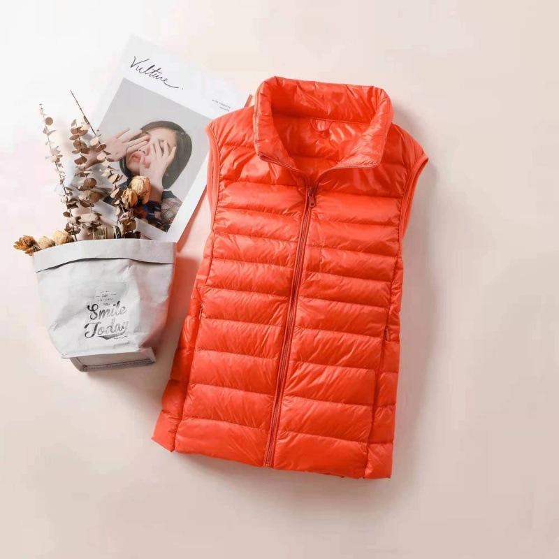 Damen Daunenjacke Weste Winter Ärmellose Weste Warm Leichte Jacke Weibliche Oberteile Oberbekleidung XXXL orange