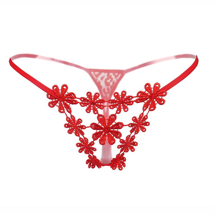 Sexy Dessous Damenhöschen, Schrittöffnung, transparente G-Strings, Tangas, solide Schleife, Unterwäsche für Damen, Damen-Spitzenhöschen One Size rot
